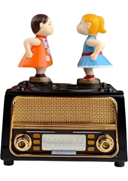 Nostaljik Radyo Tasarımlı Dans Eden Figürlü Müzik Kutusu – Dekoratif Hediyelik Müzik Kutusu (Kız Figürlü, Dönme Mekanizmalı)