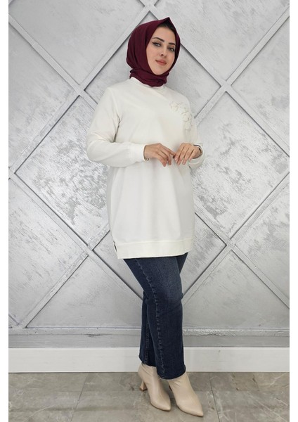 Kadın Dikme Çiçek Detaylı Tesettür Tunik fiyatları