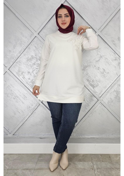 Kadın Dikme Çiçek Detaylı Tesettür Tunik modelleri