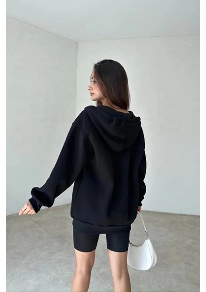 Kadın 3 Iplik Oversize Kapüşonlu Fermuarlı Hırka Sweatshirt fiyatları