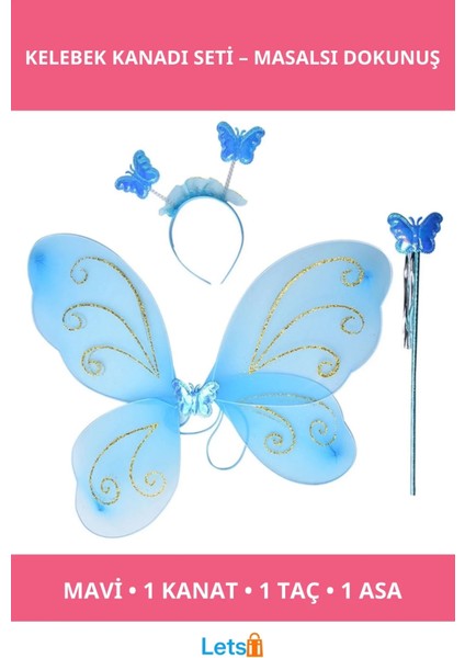 Mavi Kelebek Kanadı Taç ve Asa Seti Çocuklar Için