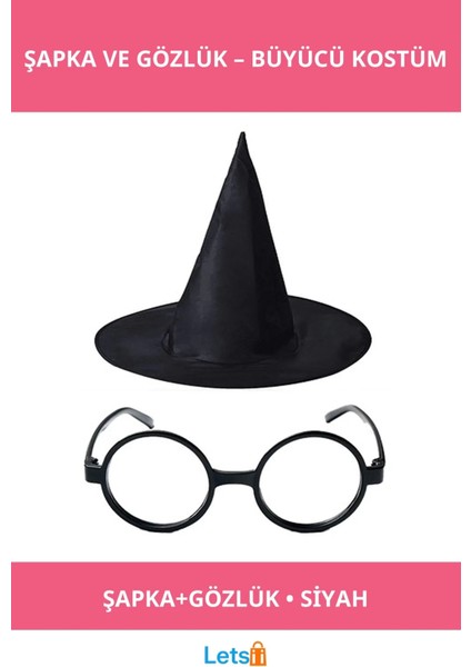 Harry Potter Siyah Büyücü Şapkası ve Gözlüğü Seti