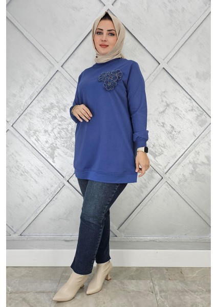 Kadın Dikme Çiçek Detaylı Tesettür Tunik