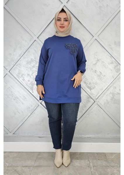 Kadın Dikme Çiçek Detaylı Tesettür Tunik modelleri