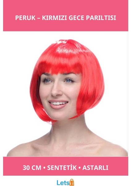 Kırmızı Parti Peruğu 30 cm Sentetik Yetişkin Astar