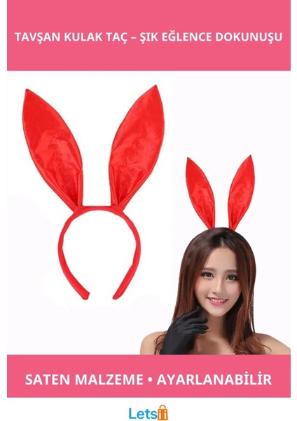 Kırmızı Saten Şekil Verilebilir Tavşan Kulak Taç