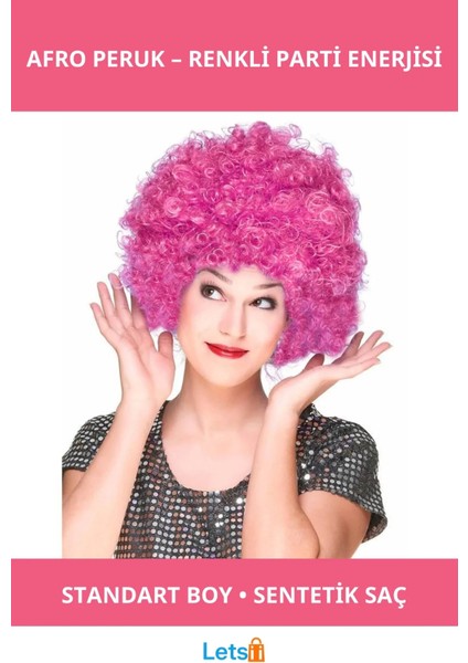 Fuşya Renk Kıvırcık Afro Parti Peruk