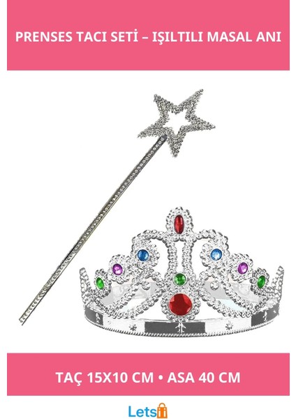 Gümüş Metalize Prenses Tacı ve Yıldız Asası