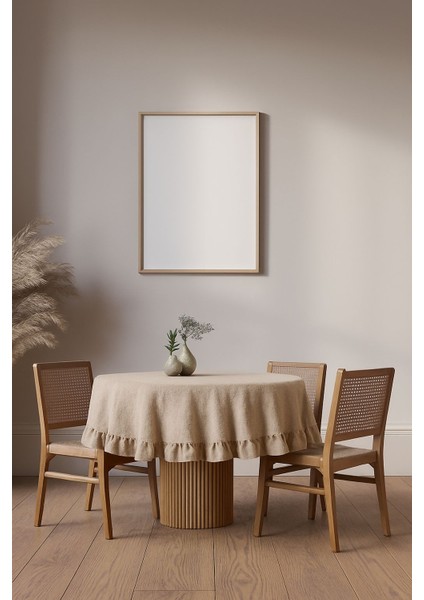 Buldan Pamuklu Keten Yuvarlak Fırfırlı Masa Örtüsü