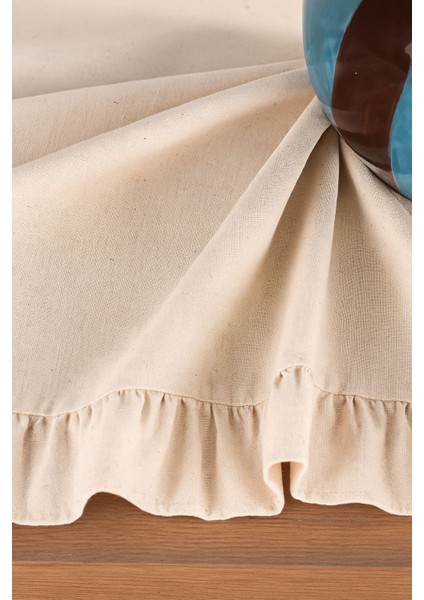 Buldan Pamuklu Keten Yuvarlak Fırfırlı Masa Örtüsü fiyatları