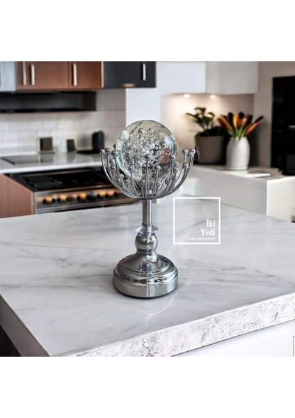 Brajan 77-1 Kristal Cam Küreli Gümüş Obje, Dekoratif Biblo, Lüks Ev Ofis Masaüstü Hediyelik fiyatları