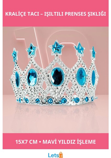 Mavi Yıldız Işlemeli Çocuk Kraliçe Tacı 15X7 cm