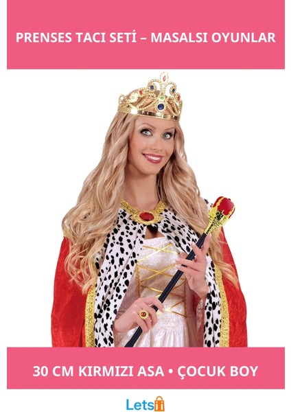 Altın Prenses Tacı ve Kırmızı Asa Seti
