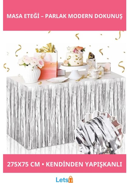 Gümüş Metalize Kendinden Yapışkanlı Masa Eteği 275X75 cm Dekoratif