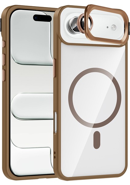 iPhone 17 Air Kılıf Standlı ve Kamera Lens Hediyeli M-Safe Şarj Özellikli Zore Etro Kapak - Desert T