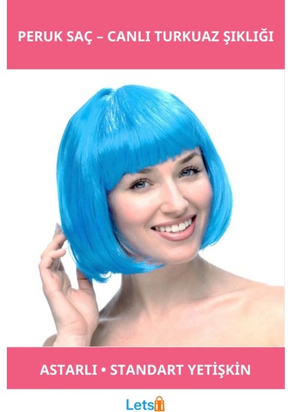 Turkuaz Renk Küt Peruk Dayanıklı ve Rahat Yetişkin Başlık