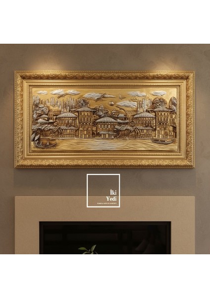 Lisandro 150 cm Altın Varak Çerçeveli Osmanlı Tarzı Rölyef Kabartma Tablo Yalı Manzaralı modelleri