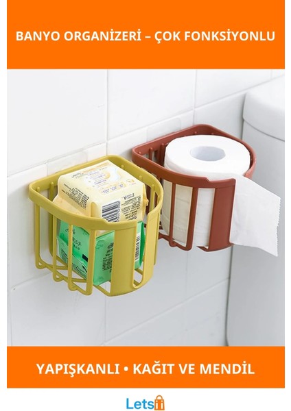 Yapışkanlı Çok Fonksiyonlu Beyaz Banyo Organizeri