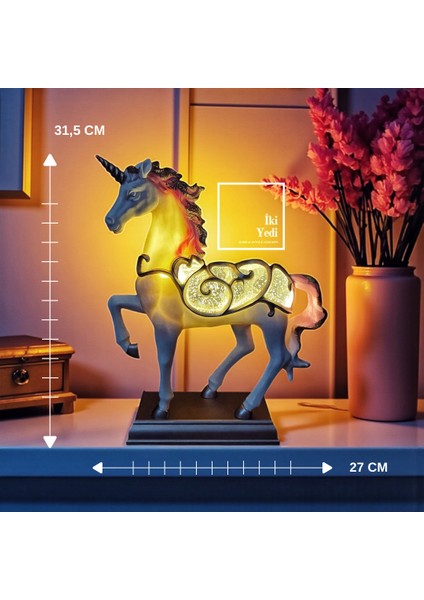 Tek Boynuzlı At Unicorn Figürlü Işıklı Dekoratif Lamba Kar Küresi Gece Lambası Sıradışı Hediye Obje