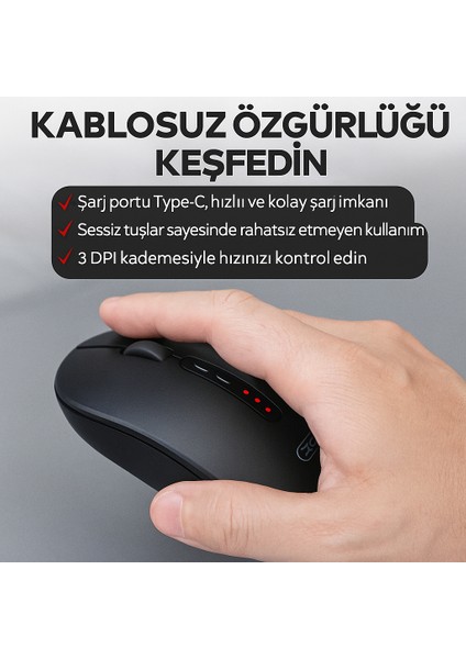 M13 Kablosuz Mouse – Sessiz, Type-C Şarjlı 3 Kademeli Dpı Ayarlı Ergonomik Tasarım Aerodinamik Mouse fiyatları