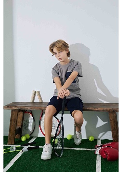 Erkek Çocuk Sportswear Cepli T-Shirt Sweatshirt Alt Bisiklet Yaka Orta Kalın Pijama TAKIMI-3962 fiyatları