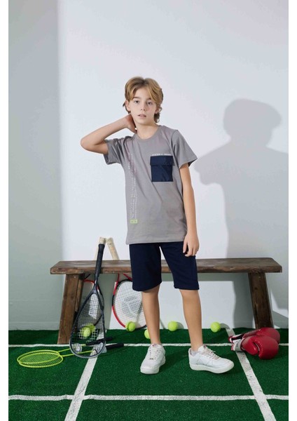 Erkek Çocuk Sportswear Cepli T-Shirt Sweatshirt Alt Bisiklet Yaka Orta Kalın Pijama TAKIMI-3962 fırsatları