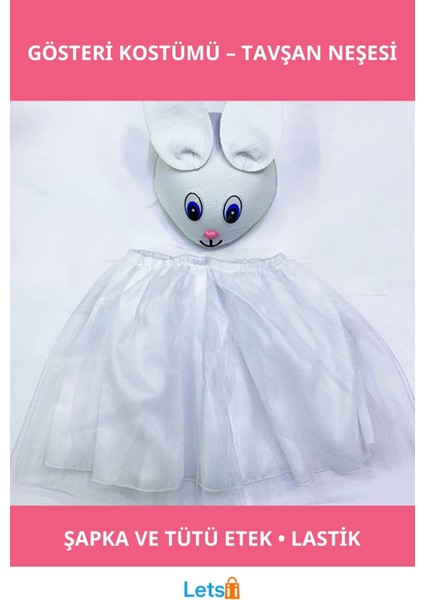 23 Nisan Tavşan Kostümü Çocuk Beyaz Şapka ve Astarlı Tütü Etek
