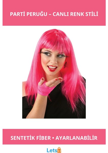 Uzun Pembe Parti Peruğu Doğal Görünüm ve Rahat Kullanım