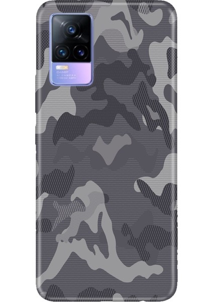 Vivo V21E Uyumlu Kılıf Resimli Desenli Silikon Gri Kamuflaj