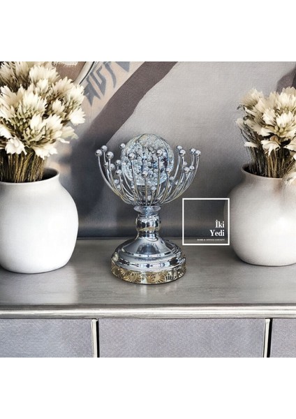 Brajan 77-2 Gümüş Metal Kristal Küre Obje, Cam Dekoratif Biblo, Lüks Ev Ofis Hediyelik Aksesuar fiyatları