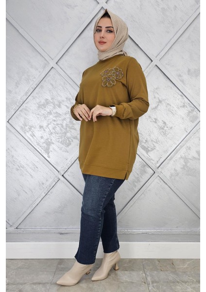 Kadın Dikme Çiçek Detaylı Tesettür Tunik fiyatları