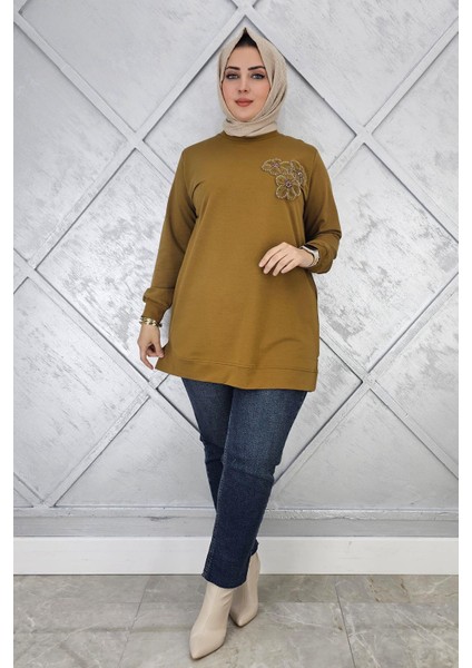 Kadın Dikme Çiçek Detaylı Tesettür Tunik modelleri