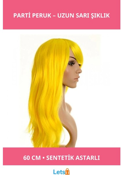 Sarı Renk Sentetik Uzun Parti Peruğu 60 cm