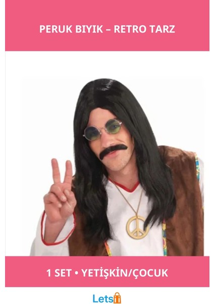 Siyah Uzun Barış Manço Peruğu ve Bıyığı