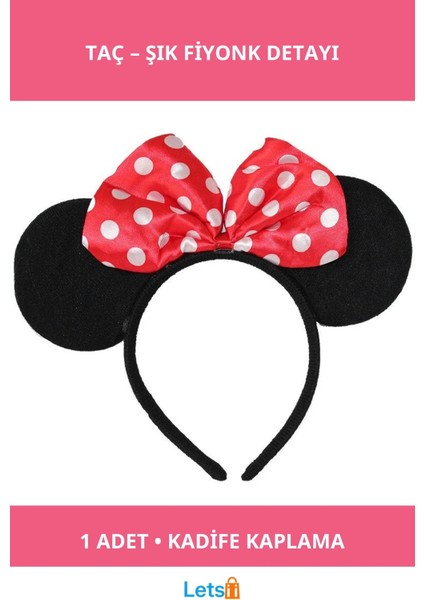Minnie Mouse Kadife Kaplama Fare Kulaklı Taç