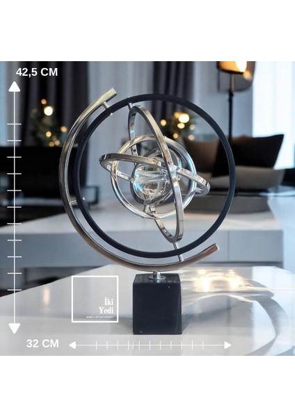 Ortega Kuantum Gezegen Modeli, Cam Küreli Metal Obje, Modern Ofis Hediyesi Dekoratif Aksesuar