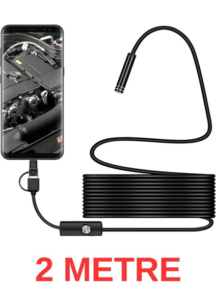 Endoskop Yılan Kamera 2 Metre Sert Kablo-Su Geçirmez