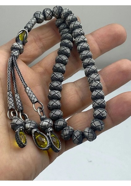 Trabzon El Işçiliği Kazaz Tesbih - Oksit Kaplama, 1000 Ayar Gümüş, Doğal ve Zarif 44 Gram 23 cm