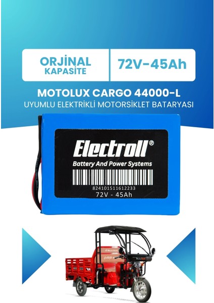 Motolux Cargo 44000-L Uyumlu Batarya Lifepo4 72V 45AH Elektrikli Motorsiklet Bataryası