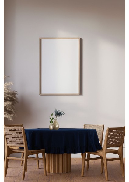 Buldan Pamuklu Keten Yuvarlak Fırfırlı Masa Örtüsü