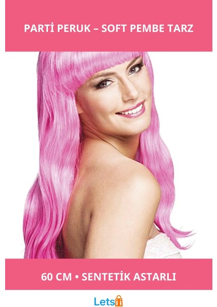 Soft Pembe Uzun Parti Peruğu 60 cm Sentetik Takma Saç