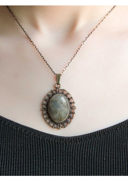 Doğal Taş Labradorit Doğal Taşlı Otantik Kadın Kolye 45 cm Zincirli EUK13LBT modelleri