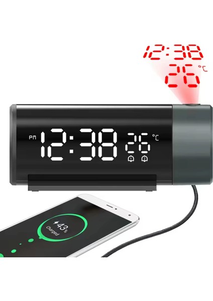 Projeksiyonlu Dijital Çalar Saat Çift Alarm Termometre 180° Döner Kırmızı Projeksiyon Otomatik Parlaklık USB Telefon Şarjı fiyatları