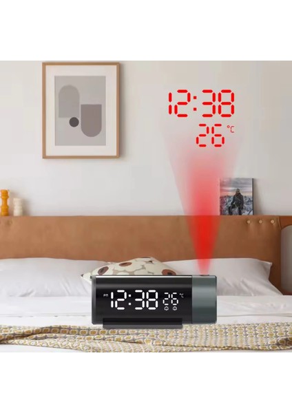 Projeksiyonlu Dijital Çalar Saat Çift Alarm Termometre 180° Döner Kırmızı Projeksiyon Otomatik Parlaklık USB Telefon Şarjı indirimleri