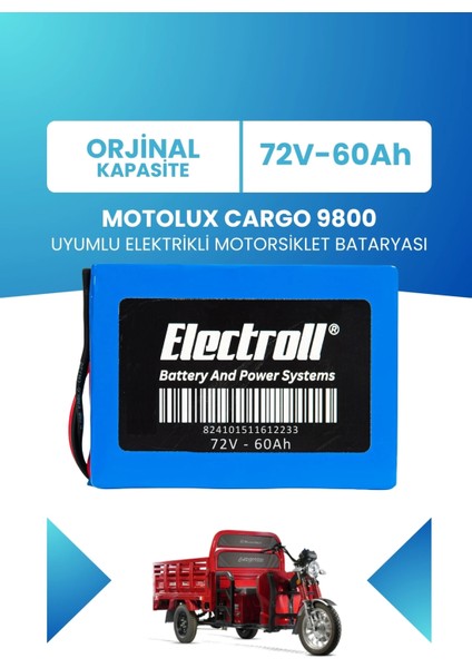 Motolux Cargo 9800 Uyumlu Batarya Lifepo4 72V 60AH Elektrikli Motorsiklet Bataryası