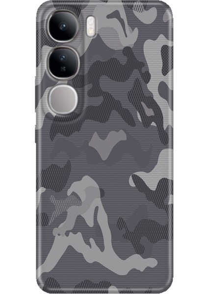 Vivo V40 Lite Kılıf Desenli Cover Silikon Gri Kamuflaj
