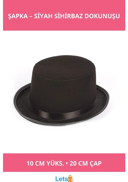 Çocuklar Için Siyah Renk Sihirbaz Şapkası Keçe Yüksekliği 10 cm