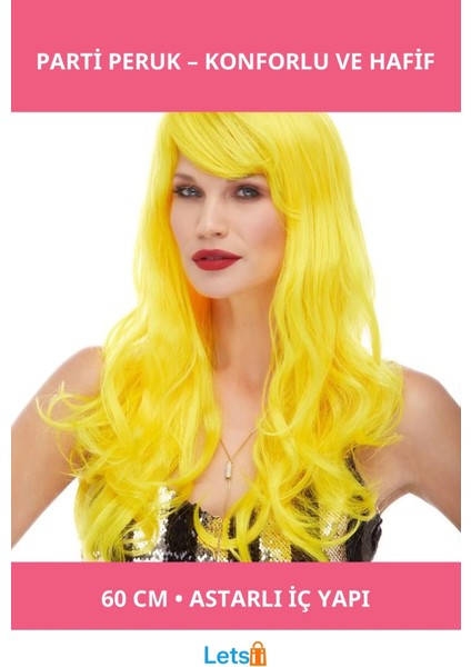 Sarı Renk Sentetik Parti Peruğu 60 cm