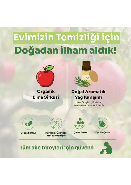 Organik Elma Sirkeli %100 Doğal Çok Amaçlı Yüzey Temizleyici , Konsantre, Vegan, Çevre Dostu, 500 ml modelleri