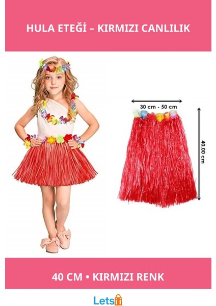 Parlak Kırmızı Havai Hula Eteği 40 cm Ayarlanabilir Lastik Bel